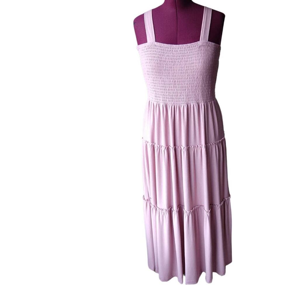 🔥SALE🔥 3X Zenana Smocked Tiered Midi Dress Lt Rose Pink Plus sized comfort - Picture 3 of 16